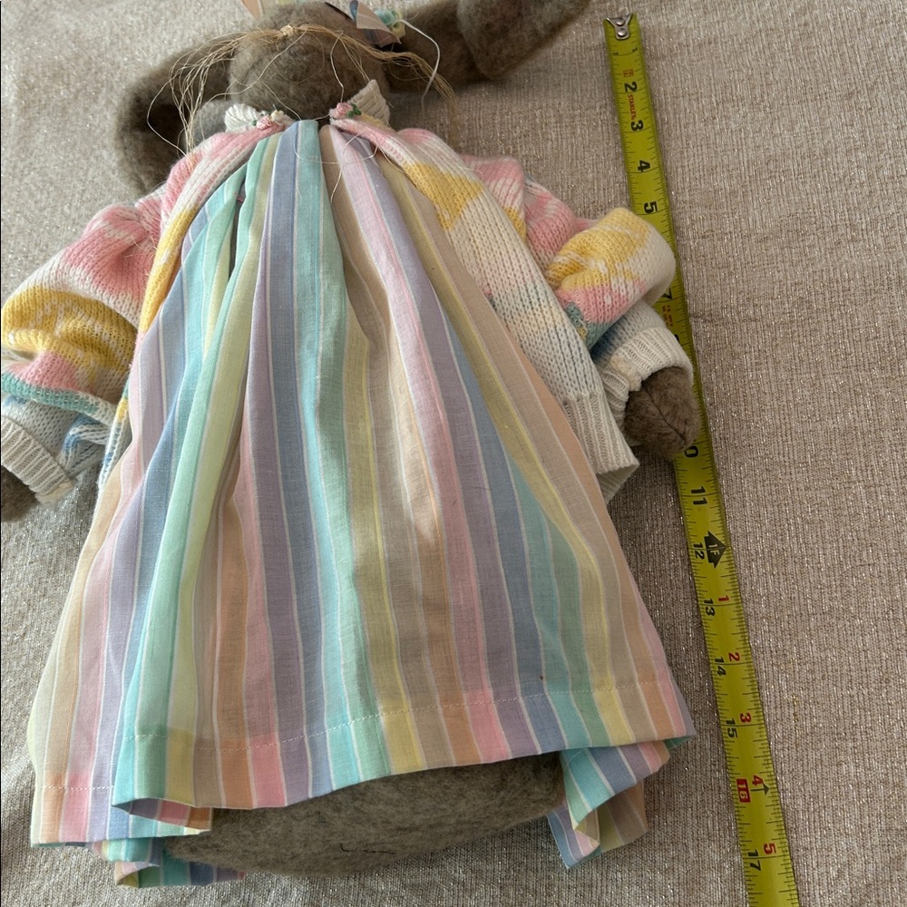 Vintage Hand Crafted Wool Bunny Pastel Dress with Sweater Decoration Handmade - Picture 7 of 8
